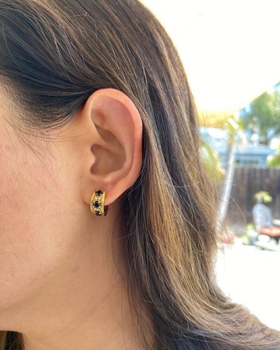 0.4Ct Round Lab Created Sapphire & Diamond Hoop Earrings 14k Yellow Gold Plated - Picture 5 of 5