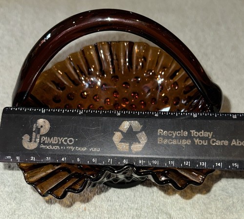 Vintage Fenton Dark Amber Hobnail Basket Ruffle Crimp Edge 6” Tall - Picture 7 of 9