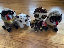 Lot of 4 TY Beanie Boos Wasabi Monkey Tundra Tiger Dangler Sloth Sequence