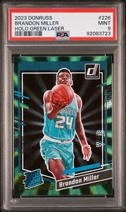 2023 Panini Donruss #226 Brandon Miller Green Holo Laser RC PSA 9
