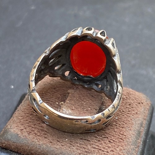 925 Sterling Silver men ring natural yemen aqeeq sulaimani agate عقيق كبدي يماني - Picture 8 of 10