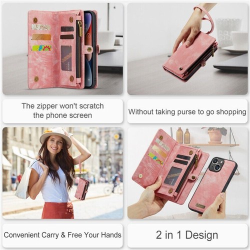 For iPhone 16 15 14 13 12 Pro Max 8 Case Detachable Magnet Leather Wallet Cover - Picture 6 of 75