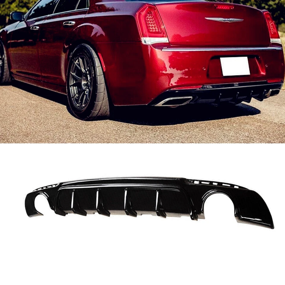 Difusor de parachoques trasero cenefa aletas de tiburón negro brillante para Chrysler 300 2015-2023 Foto 2 de 4