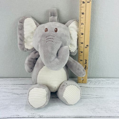 Peluche KellyToy Gris Blanco Elefante Lovey Sonajero Arrugado Clip Peluche 10" - Imagen 7 de 8
