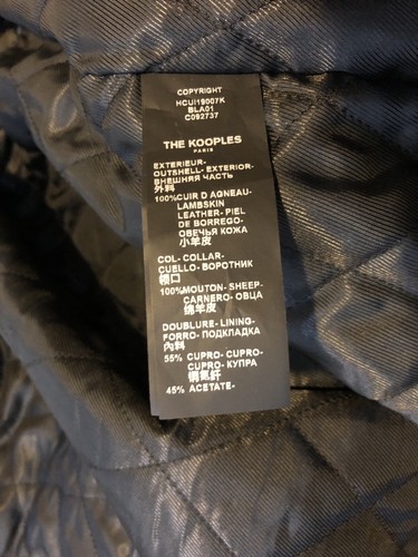 Chaqueta de Vuelo de Cuero Negra The Kooples Cuello de Oveja Pequeña Auténtica Usada - Imagen 6 de 8