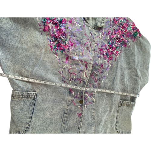 Vintage Jean Jacket Womens XL Blue Denim Paint Splatter 90s Acid Wash Glitter - Picture 7 of 8