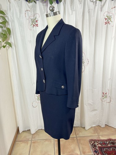 Vtg Gianni Versace GV Versatile Suit Skirt Set Blue Wool Blend 16 US, 52 Italy - Picture 3 of 12