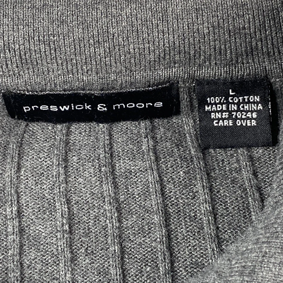 复古 Preswick & Moore 毛衣男式 L 灰色领针织 Polo Y2K Preppy 极简主义者 — 第 3/4 张图片
