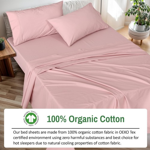 4 Piece 100% Organic Cotton Bed Sheet Set Deep Pocket 200 Thread Count Cozy Soft - Picture 83 of 203