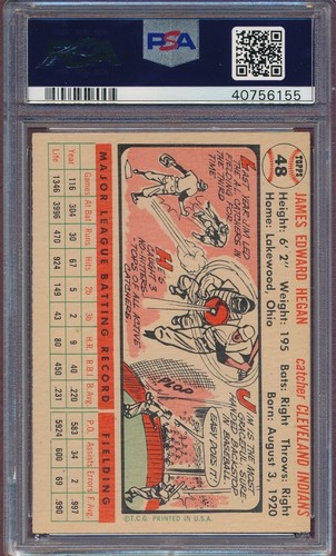 1956 Topps Jim Hegan White Back #48 PSA 6!! - Picture 2 of 2