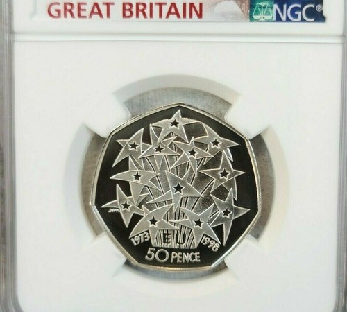 1998 GREAT BRITAIN SILVER 50 PENCE PIEFORT E.E.C. ANNIV NGC PF 69 ULTRA CAMEO ! - Picture 3 of 4