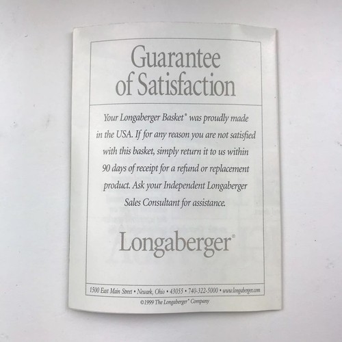 Longaberger 2000 Square Picnic Basket Plastic Guard And Signed Booklet - Picture 9 of 9