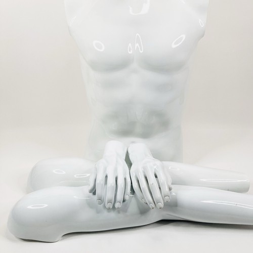 Maniquí abstracto de 1/2 cuerpo blanco brillante masculino con brazos cabeza manos tamaño completo - Imagen 2 de 11