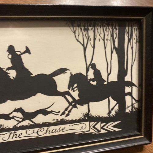 Vintage 1929 The Chase Men on Horseback Dogs Silhouette Framed Buckbee Brehm Co - Picture 6 of 21