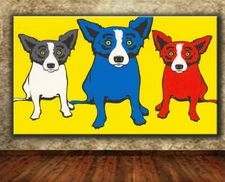 George Rodrigue  Blue Dog Brothers HD print on canvas fashion rolled up print