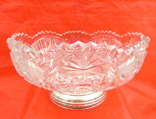FINE ANTIQUE FRUIT BOWL CENTERPIECE CUT GLASS CRYSTAL SILVER BASE sterling Spain - Picture 2 of 24