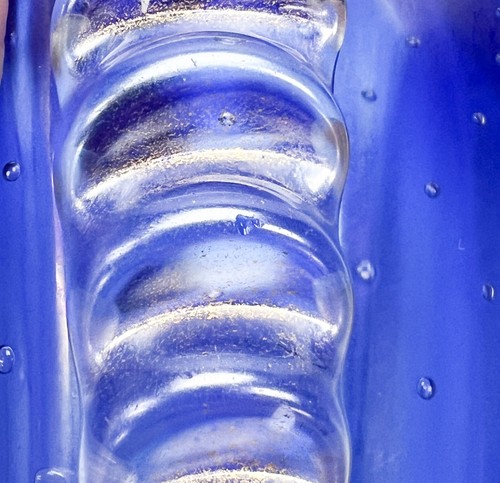 Ercole Barovier Murano Kunstglas Vase blau mit gekräuselten klaren Griffen - Bild 8 von 8