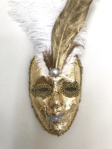 Handmade Gold Foil Venetian Style Mask Christmas Tree Ornament Small - Picture 12 of 12