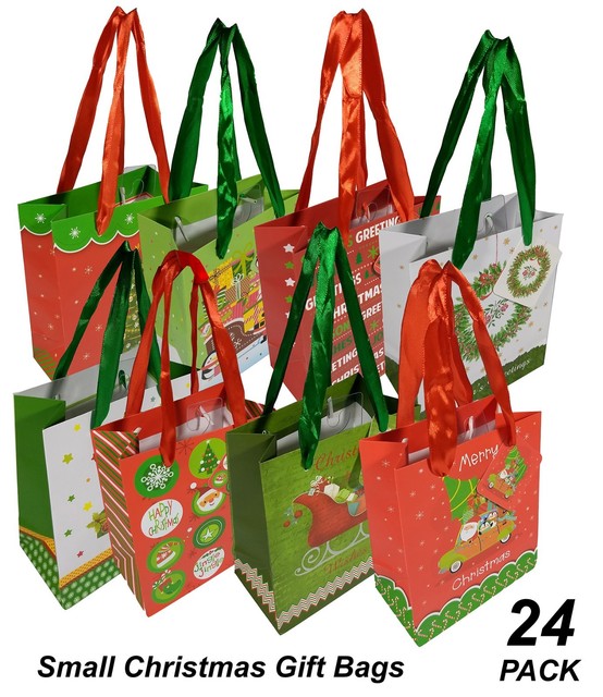 BULK 144 x Small Christmas Gift Bags with Tags and Carry Handles 12 x 15 x 7cm for sale online