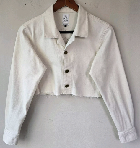 The Only Jane Women's Jacket Cropped Denim Ivory Size 4 Flower Raw Hem - Picture 2 of 11