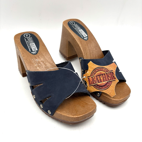 NEW Vintage Y2K The Leather Collection Blue Leather Block Heel Mule Sandals 7 - Picture 6 of 17