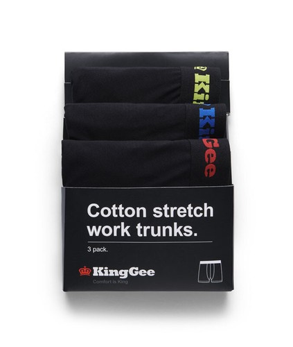 KingGee "K09023" 95% Cotton Work Trunks, Underwear, Mixed Colours 3 Pack! - Imagen 4 de 4