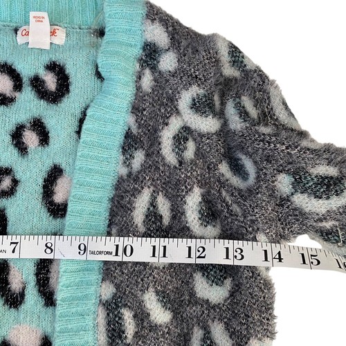 Cat & Jack Soft Open Cardigan Animal Print Mint/Gray Girls Size S 6/6X - Picture 7 of 8