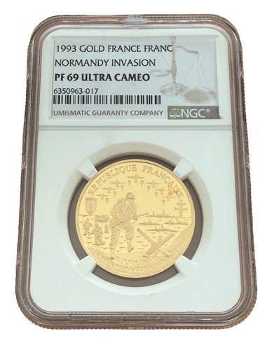 France 1993 Gold 1/2 oz 1 Franc NGC PF69UC Normandy Invasion
