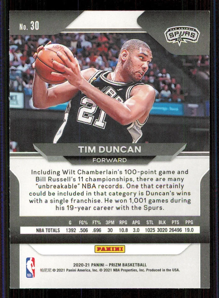 2020-21 Panini Prizm #30 Tim Duncan - Image 2 of 2