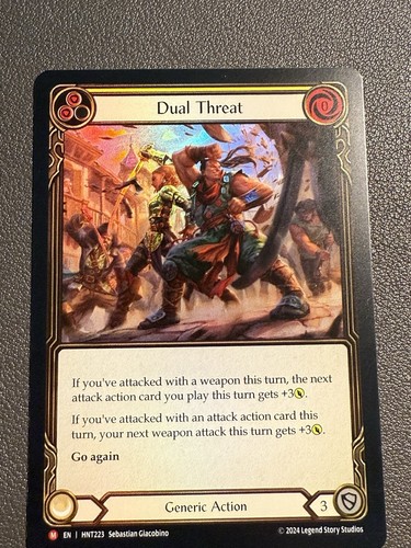 Dual Threat (Yellow) Flesh & Blood The Hunted FAB HNT223 Majestic RAINBOW FOIL - Picture 2 of 3