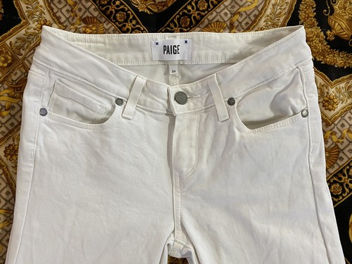 Paige Verdugo Ankle Skinny Jeans, White W/ Embroidered Bottoms, Size 26 - Picture 10 of 10