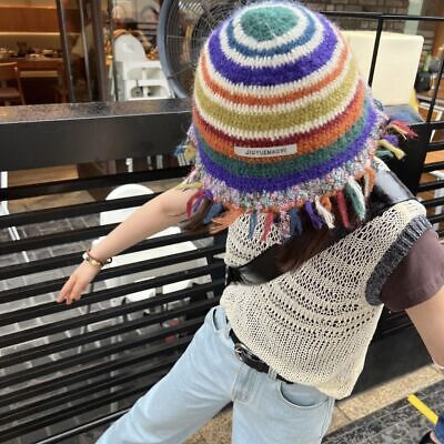 Colorful Striped Fisherman Hat Handmade Crochet Knitted Beanies Women