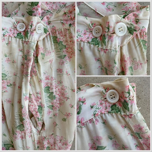 1940s Floral Rayon Wide Leg Lounge Pajama Pants Side Button Trousers AS IS Vtg - Picture 14 of 24