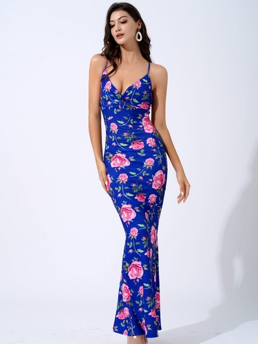 Mujeres Vestidos Estampado Floral Espagueti Correas para el Hombro Cuello en V Profundo Vestido de Fiesta - Imagen 23 de 61