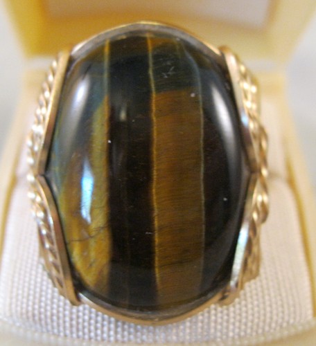 Vintage Big Tiger's Eye Unisex Ring 10K Gold Filled Wire Wrapped Size 11.5 - Picture 2 of 11