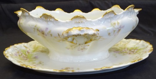 Haviland Schleiger 146c 2 Platters & Gravy Boat Limoges -Purple Apple Blossom - Picture 9 of 11