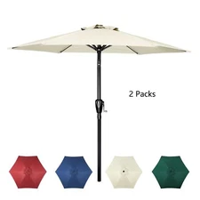 7.5FT Umbrella Outdoor with 6 Sturdy Ribs Creamy Beige/Red/Blue/Green 2 Pack