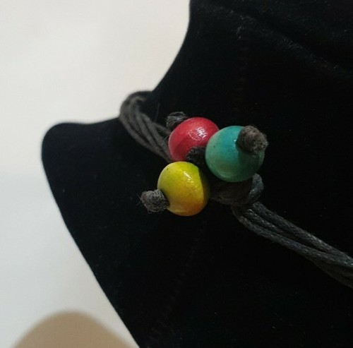 Collar llamativo vintage boho tejido a mano arco iris color madera cuentas - Imagen 5 de 6