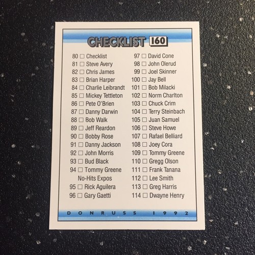 Checklist 1992 Donruss Baseball #160 80-157 - Picture 1 of 2