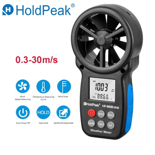 Anemometro Misuratore Velocità Vento 6 in 1 Misurazione Altitudine Hpa HoldPeak HP-866B-WM - Foto 3 di 7