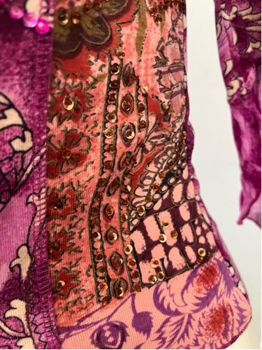 Forbidden pink purple v neck bell sleeve sequin boho Indian cotton blouse s - Picture 5 of 8