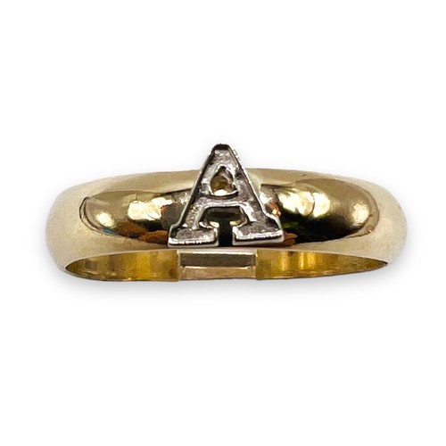 Initial A 10k White Gold Block Letter 10k Yellow Gold Filled 3.5mm Ring 7 - Picture 6 of 13