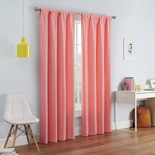 ECLIPSE Kendall Blackout Thermal Rod Pocket Single Panel Curtain Coral 42 x 63 - Picture 5 of 6