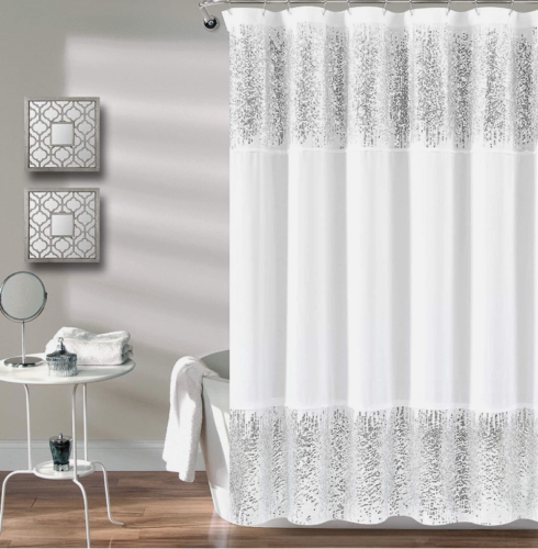 Lush Decor 1 Shimmer Sequins Shower Curtain | Chic Sparkle Design for Bathroom