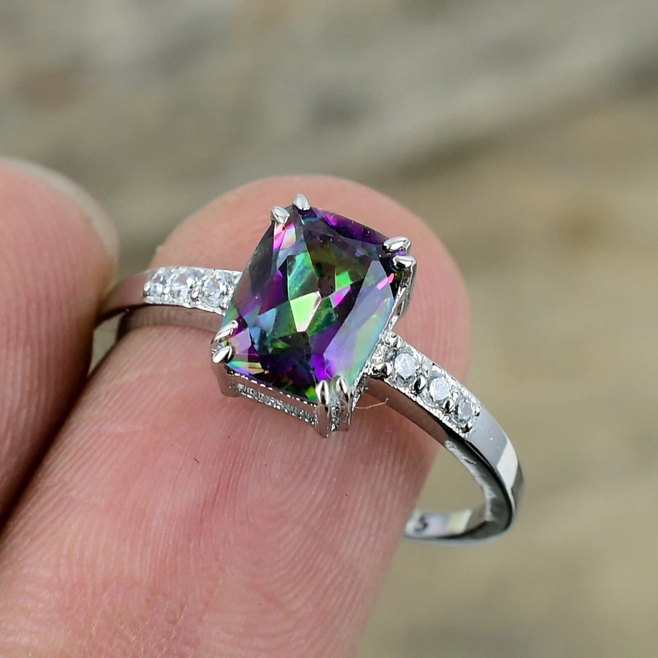Anillo de topacio místico anillo de plata de ley 925 para mujer anillo de regalo de boda delicado Foto 2 de 4