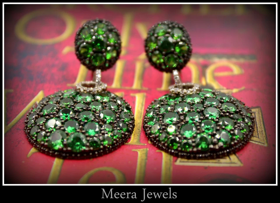 Simulated Round Cut Green Emerald, Black Onyx & White Sapphire Women's Earrings - Image 2 of 4