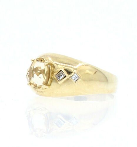 14K YELLOW GOLD OVAL YELLOW TOPAZ DIAMONDS LADIES RING SIZE 8.5