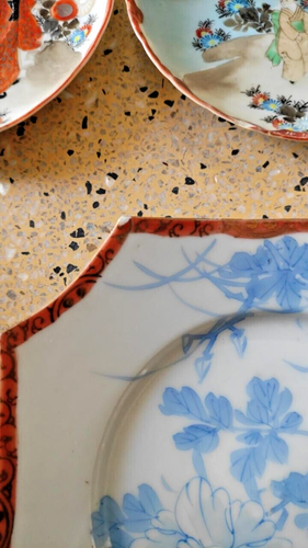 Old Japanese set Kutani Hand painted 4 plates, 1 creamer, 1 snack plate - Picture 10 of 13