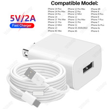 USB Cable Wall Charger Power Adapter Cube 5V2A Plug For iPhone 14 13 12 11 8 7 6