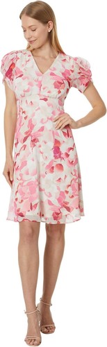 New Calvin Klein Gorgeous Hibiscus Delicate Chiffon Fit & Flare Dress size 6